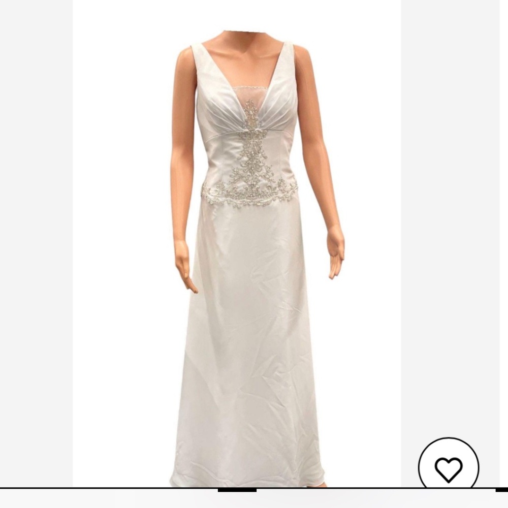 White Bridal Drop Waist Gown with Silver Embellishments